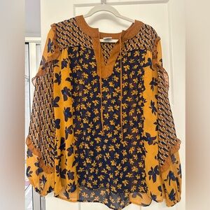 CAbi Blue and Orange Floral Blouse